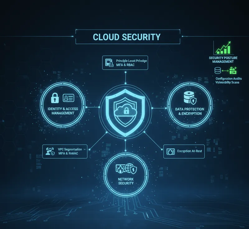 Illustration of a padlock and shield protecting cloud data and applications